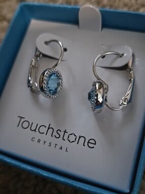 Touchstone Crystal Silver Earrings with Aqua Blue Stones